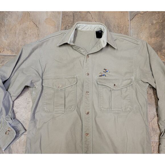 Vintage Eddie Bauer Shirt Men's Medium Tan Long Sleeve Duck Hunting USA Made 90s - Picture 5 of 12